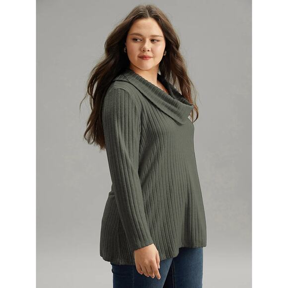 Plus Size 4X 26 BloomChic knit Cowl Neck Soft Stretch Long Sleeve Tshirt Sweater - Picture 1 of 4